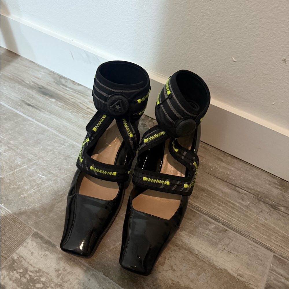 Dior Black and Neon Yellow Heels